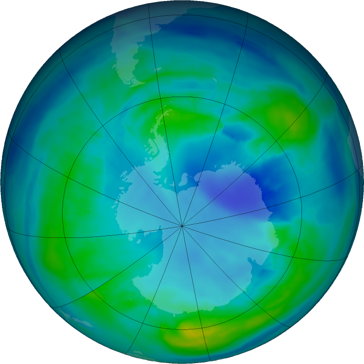 Antarctic ozone map for 20 April 2016